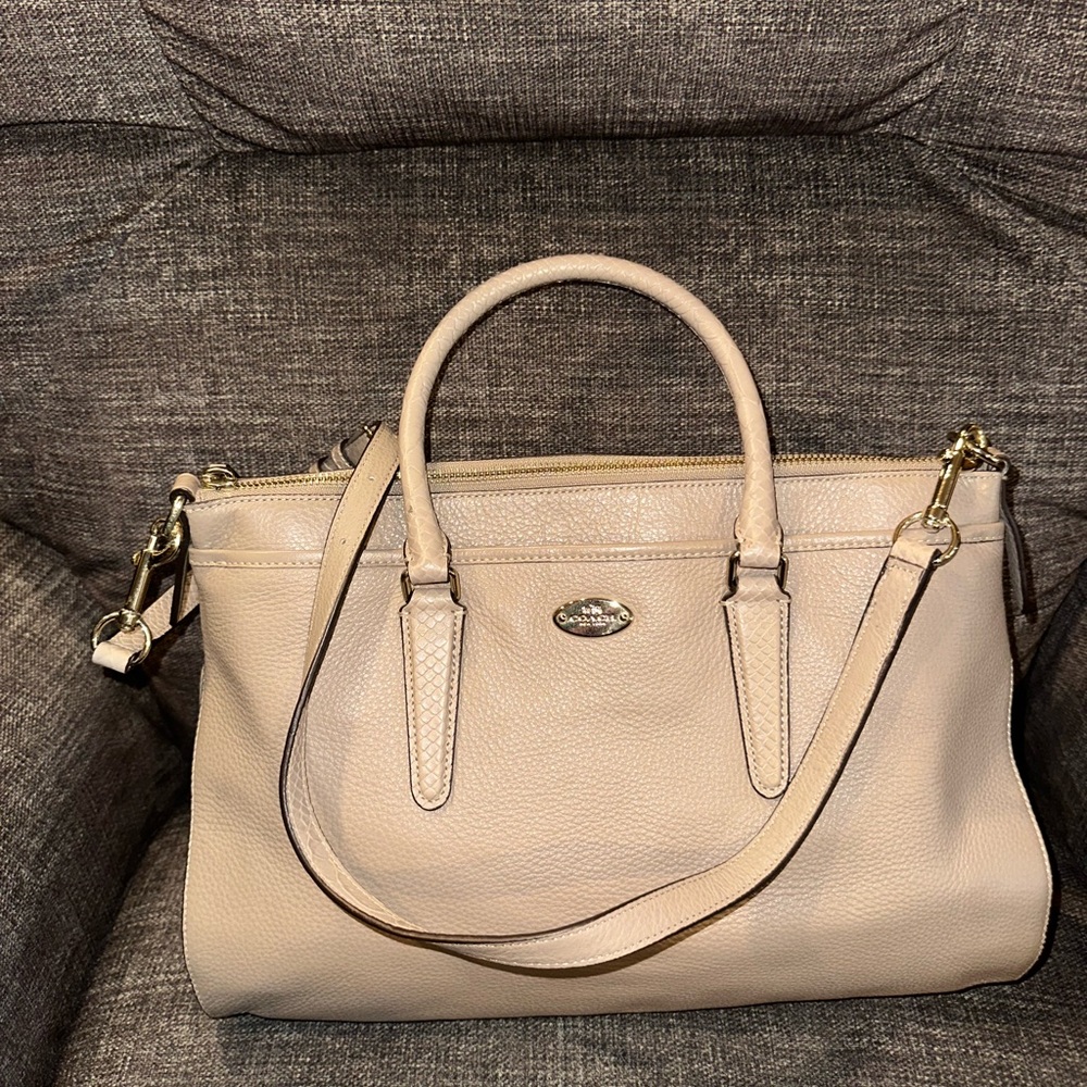 Coach Beige Leather Satchel with Crossbody Strap